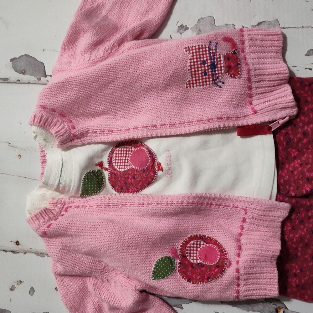 Y2K OshKosh B'gosh A For Apple Pink Knit Toddler Sweater 3pc Set 12/18m - Picture 2 of 11